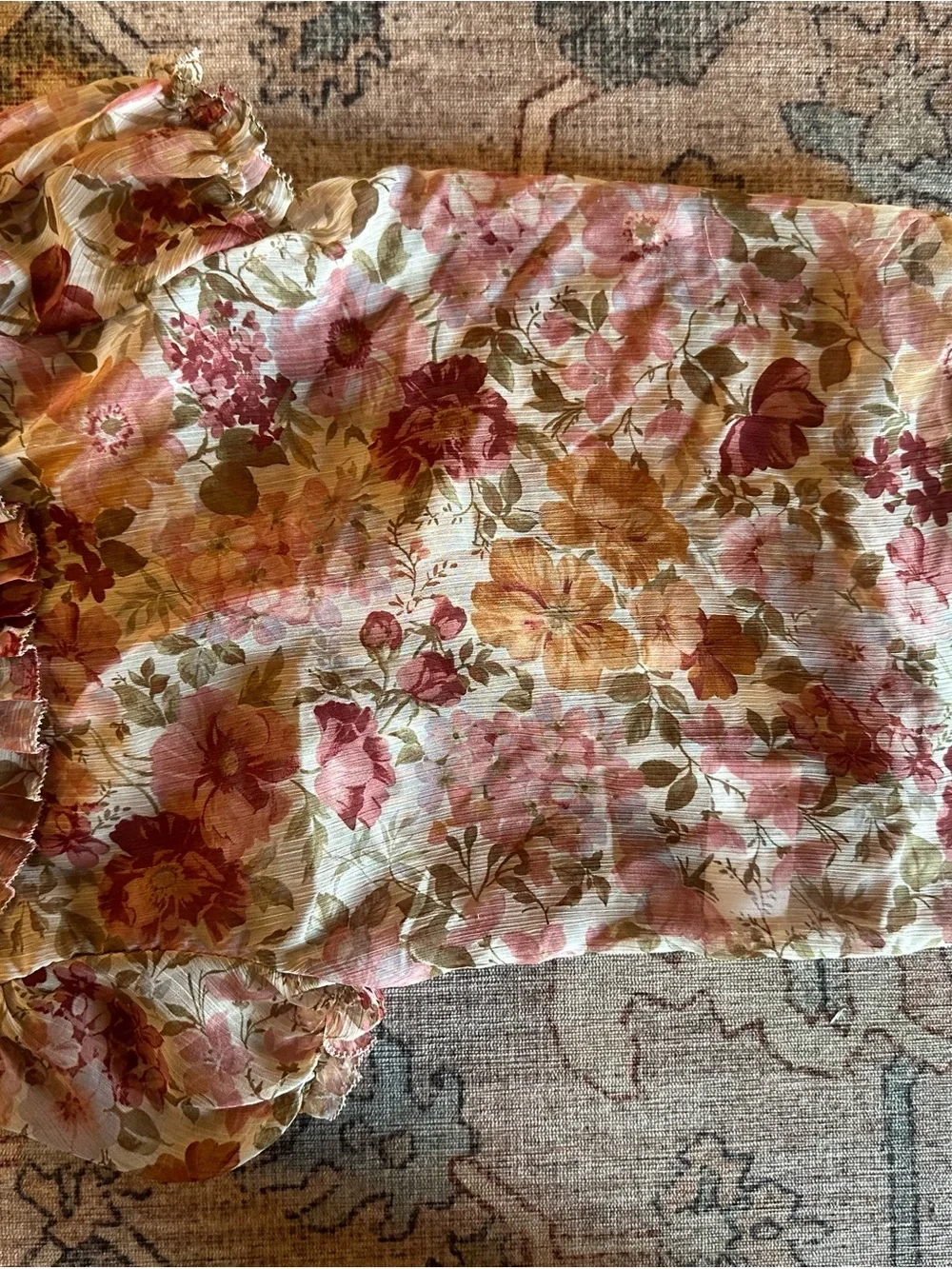 Ralph Lauren Pink & Brown Floral Ruffle Collar Blouse